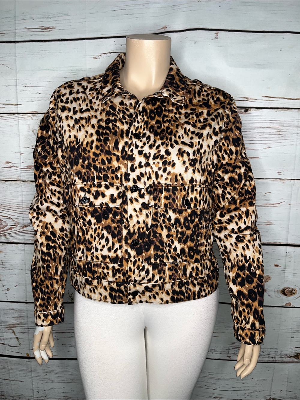 LuLaRoe NWT Size 2XL Brown & Tan Leopard Animal Print Denim Jean Kenny Jacket
